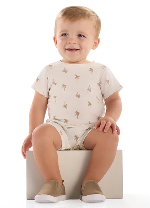 Quimby - Macaquinho Bebê Algodão Estampado Branco - QUIMBY