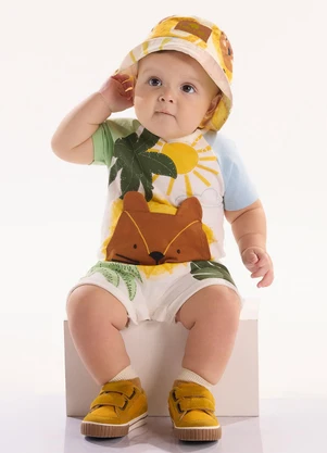 Três e Já - Macaquinho Bebê em Meia Malha Bege - TRÊS E JÁ