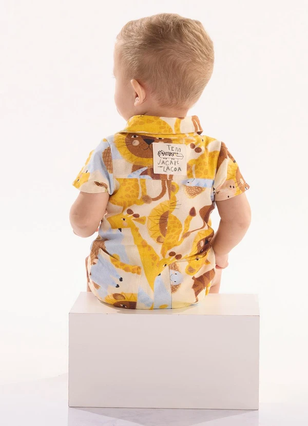 Três e Já - Macaquinho Bebê em Viscolinho Bege 2