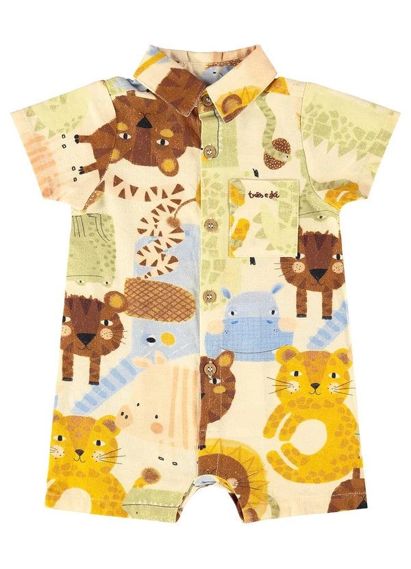 Três e Já - Macaquinho Bebê em Viscolinho Bege 3