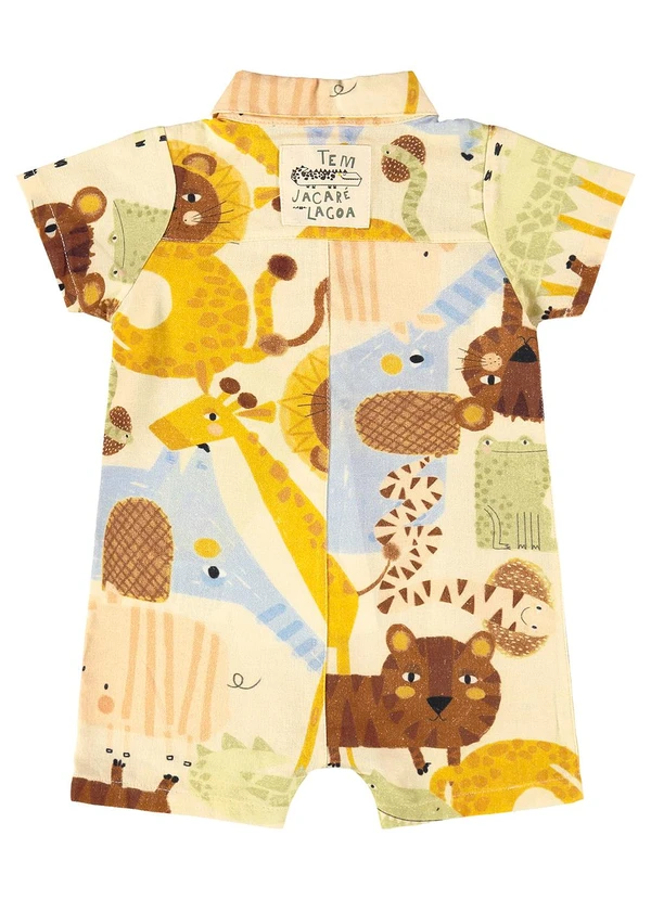 Três e Já - Macaquinho Bebê em Viscolinho Bege 4