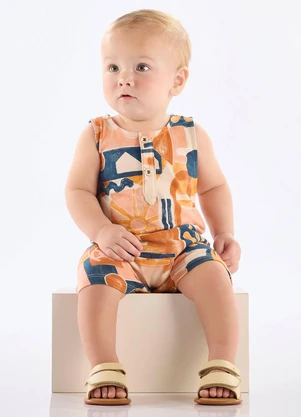 Up Baby - Macaquinho Bebê Estampa Abstrata Laranja - UP BABY