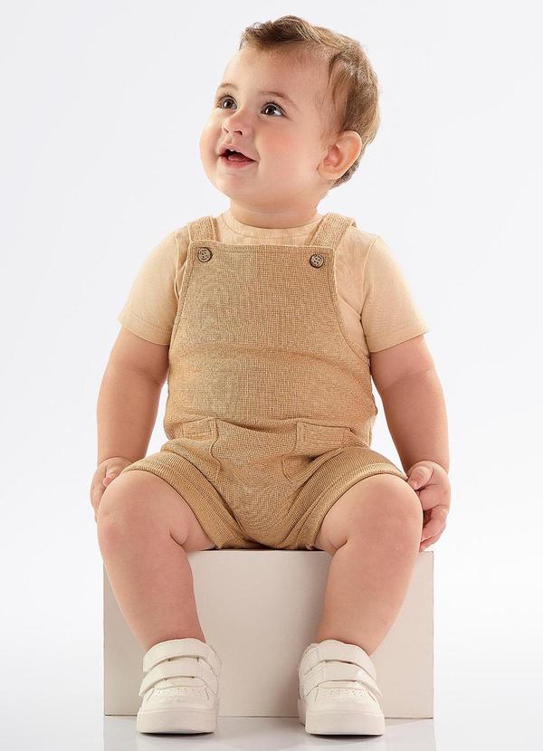 Up Baby - Macaquinho Bebê Estilo Jardineira Bege