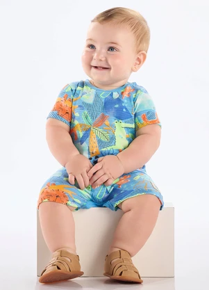 Up Baby - Macaquinho Bebê Menino Algodão Safári Azul - UP BABY