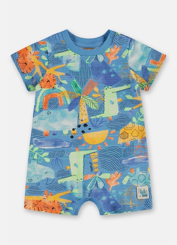 Up Baby - Macaquinho Bebê Menino Algodão Safári Azul 2