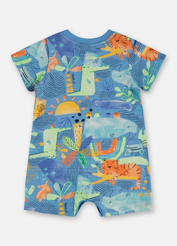 Up Baby - Macaquinho Bebê Menino Algodão Safári Azul 3