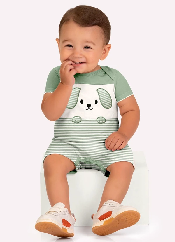 Kyly - Macaquinho Bebê Menino Bordado Verde