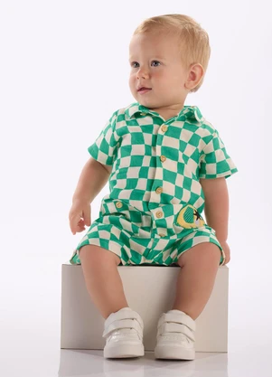 Três e Já - Macaquinho Bebê Menino com Linho Branco - TRÊS E JÁ