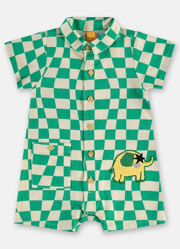 Três e Já - Macaquinho Bebê Menino com Linho Branco 2