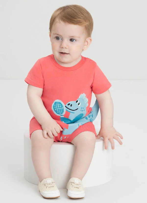 Up Baby - Macaquinho Bebê Menino Dinossauro Up Baby Vermelho
