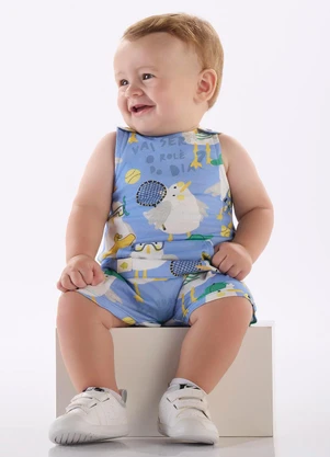 Três e Já - Macaquinho Bebê Menino em Algodão Azul - TRÊS E JÁ