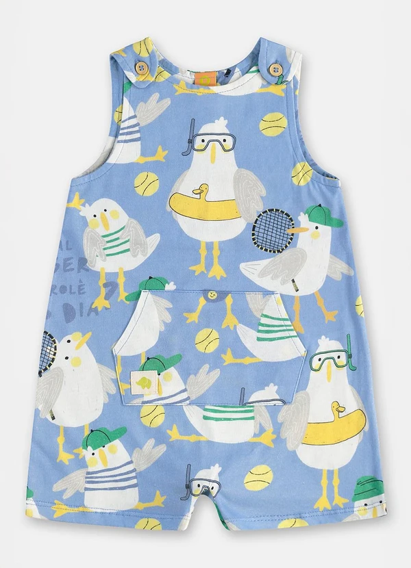 Três e Já - Macaquinho Bebê Menino em Algodão Azul 2