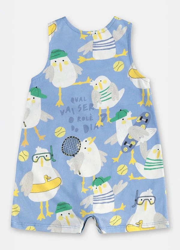 Três e Já - Macaquinho Bebê Menino em Algodão Azul 3