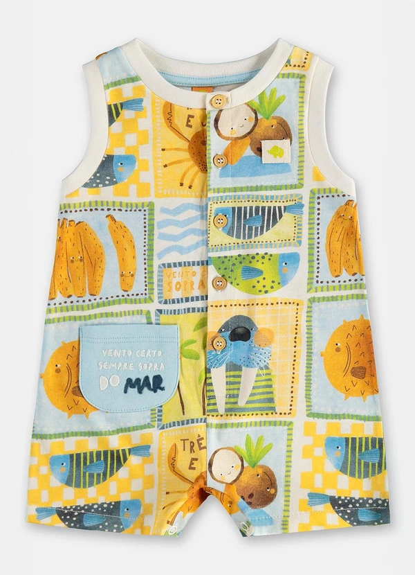 Três e Já - Macaquinho Bebê Menino em Algodão Branco 3