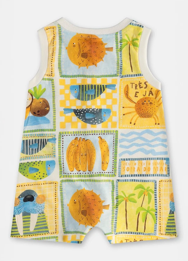 Três e Já - Macaquinho Bebê Menino em Algodão Branco 4