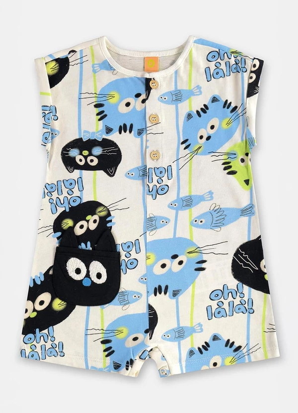 Três e Já - Macaquinho Bebê Menino em Algodão Branco 3