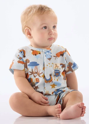 Up Baby - Macaquinho Bebê Menino em Suedine Azul - UP BABY