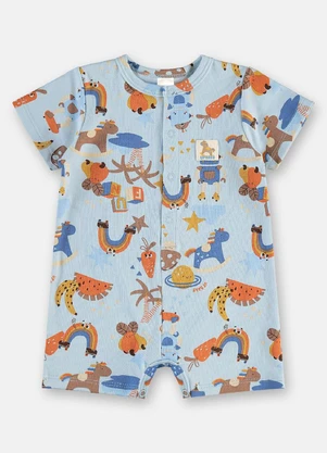 Up Baby - Macaquinho Bebê Menino em Suedine Azul - UP BABY