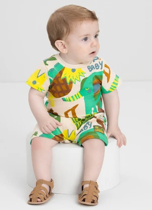 Macaquinho Bebê Menino Estampado Up Baby Bege - UP BABY