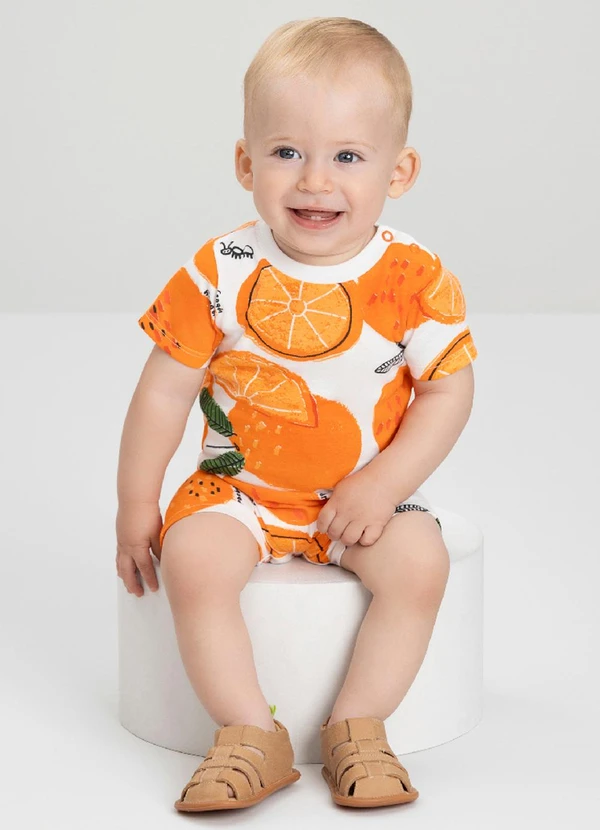 Up Baby - Macaquinho Bebê Menino Estampado Up Baby Branco
