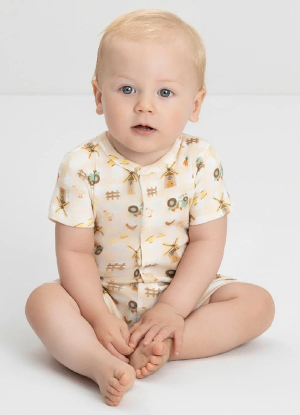 Up Baby - Macaquinho Comfy para Bebê Menino Up Baby Bege