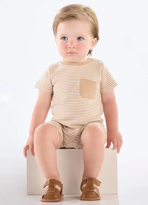 Up Baby - Macaquinho em Cotton para Bebê Menino Bege - UP BABY