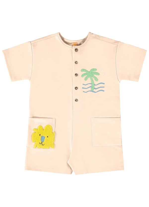 Três e Já - Macaquinho Infantil em Moletom Bege 3