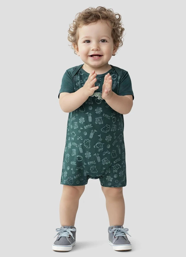 Reirex - Macaquinho Infantil Menino Meia Malha Verde
