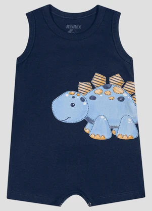 Reirex - Macaquinho Meia Malha Estampa Dinossauro Azul - REIREX