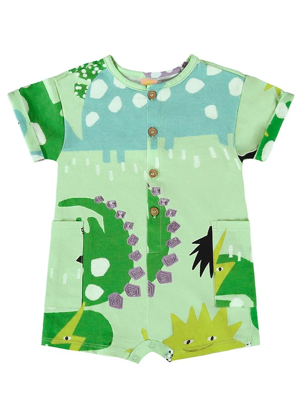 Três e Já - Macaquinho para Bebê em Meia Malha Verde 3