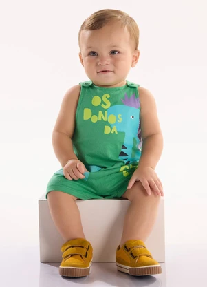 Três e Já - Macaquinho para Bebê em Meia Malha Verde - TRÊS E JÁ
