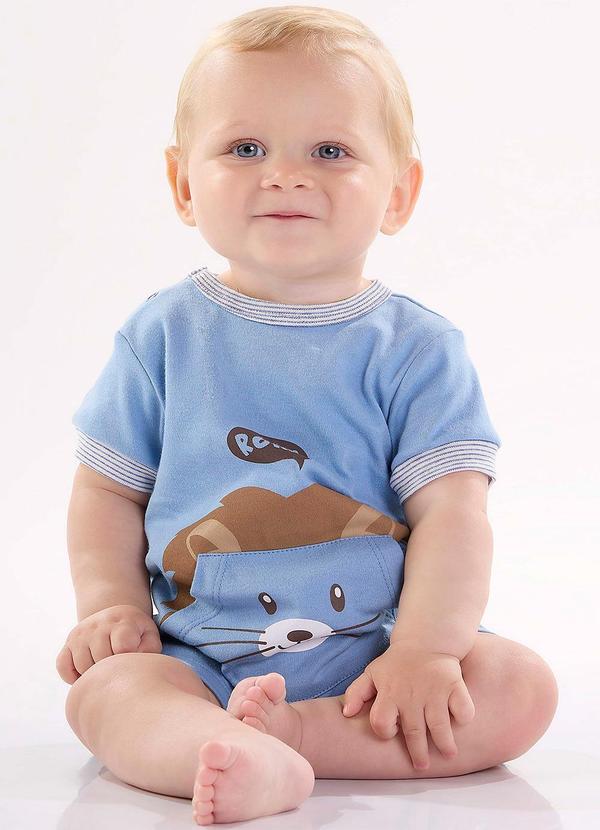 Up Baby - Macaquinho para Bebê em Suedine Azul