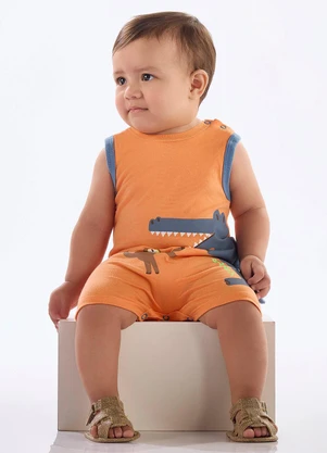 Up Baby - Macaquinho Regata Bebê em Algodão Laranja - UP BABY