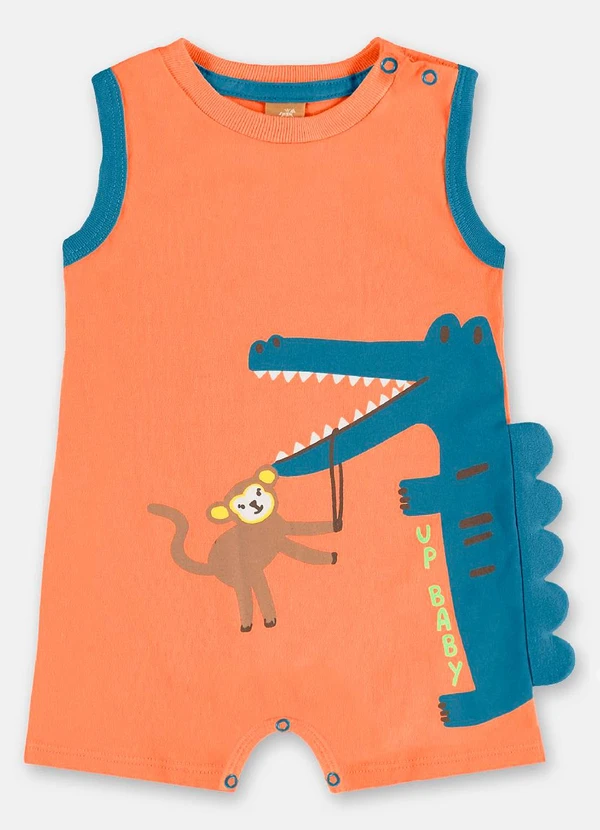 Up Baby - Macaquinho Regata Bebê em Algodão Laranja 2