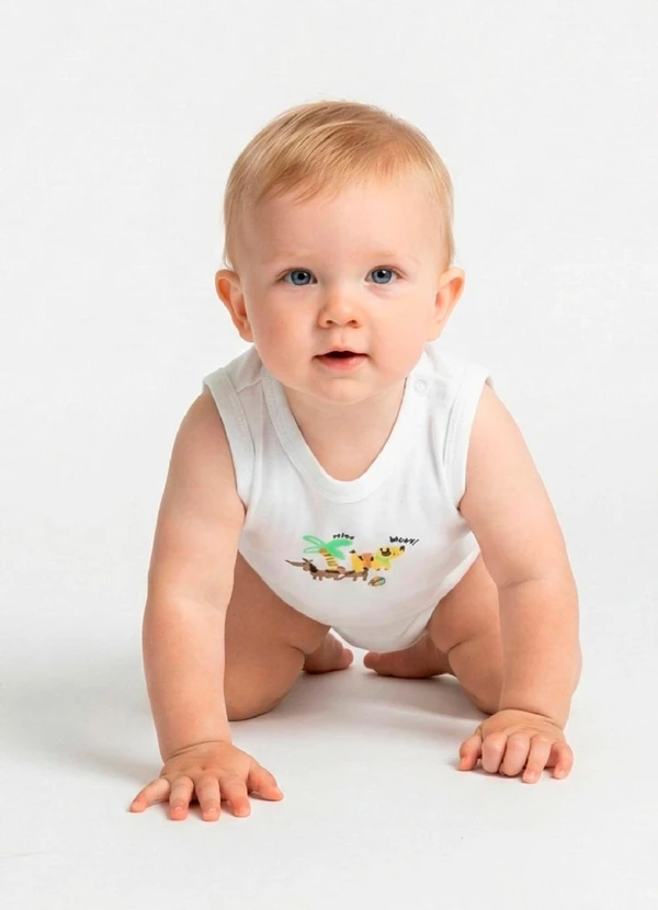 Up Baby - Macaquinho Regata para Bebê Menino Branco