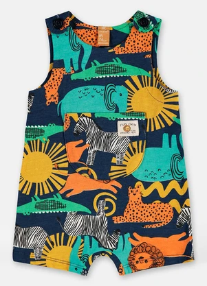 Up Baby - Macaquinho Safári Bebê Menino Algodão Azul - UP BABY