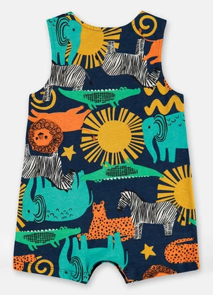 Up Baby - Macaquinho Safári Bebê Menino Algodão Azul - UP BABY