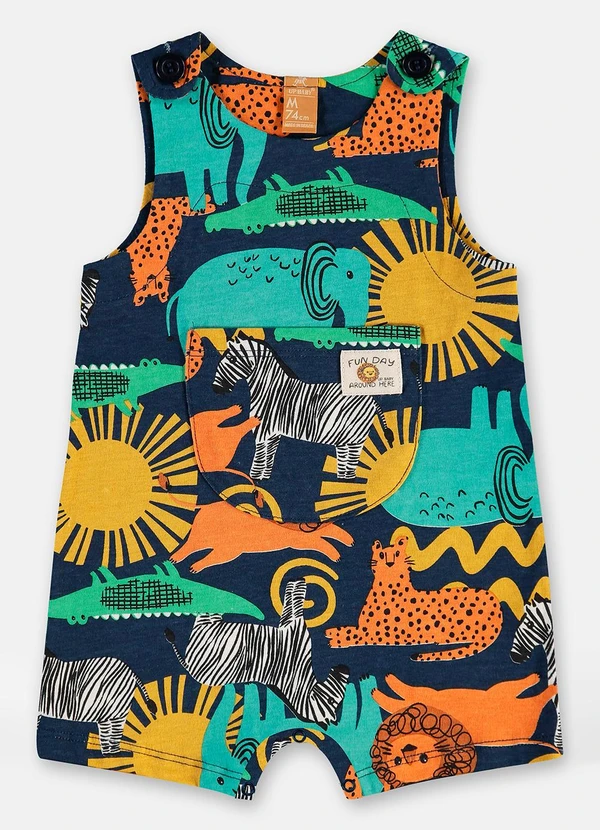 Up Baby - Macaquinho Safári Bebê Menino Algodão Azul 1