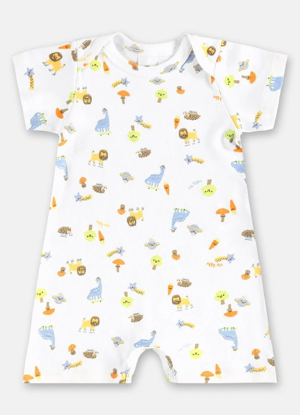 Up Baby - Macaquinho Suedine para Bebê Menino Branco