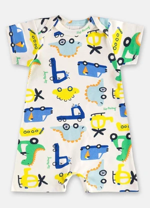 Up Baby - Macaquinho Suedine para Bebê Menino Branco - UP BABY