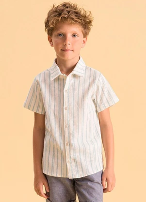 Bugbee - Camisa Infantil em Tecido Anarruga Azul - BUGBEE