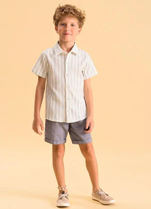 Bugbee - Camisa Infantil em Tecido Anarruga Azul - BUGBEE
