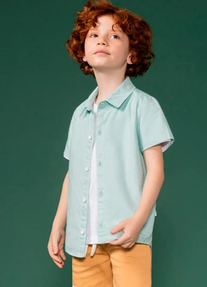 Bugbee - Camisa Infantil em Tecido Plano Azul - BUGBEE