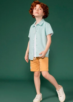 Bugbee - Camisa Infantil em Tecido Plano Azul - BUGBEE