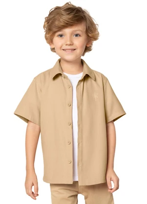 Milon - Camisa Infantil Menino Bordado Bege - MILON