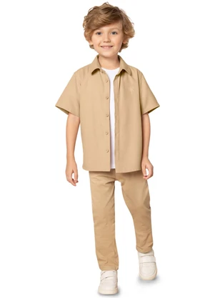 Milon - Camisa Infantil Menino Bordado Bege - MILON