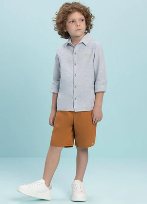 Ioluig - Camisa Menino em Sarja Capri Chambray Azul - IOLUIG