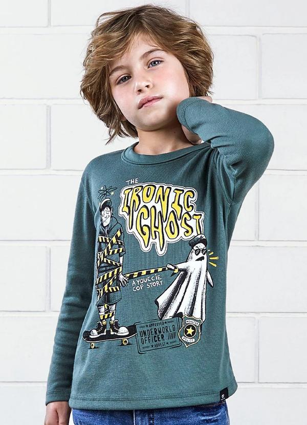 Youccie - Camiseta Manga Longa Estampa Ironic Ghost Verde