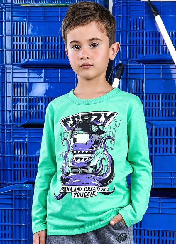Youccie - Camiseta Manga Longa Estampa Polvo Verde