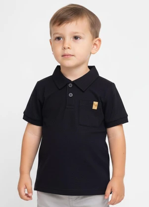 Lik Boys - Camisa Gola Polo Mc Avulsa em Piquet Preto - LIK BOYS